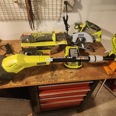 Ryobi 18v Battery Tool Lot Tiller , Circular Saw, One+Jobplus Tool