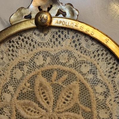 Lot of 4 Antique Brass & Glass w Lace Vanity Trays Apollo 2695 , E & J.B.
