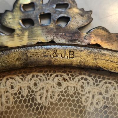 Lot of 4 Antique Brass & Glass w Lace Vanity Trays Apollo 2695 , E & J.B.