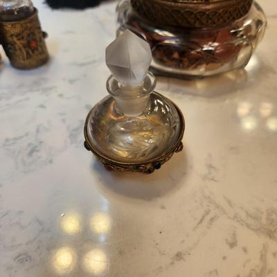 Lot of 5 Vintage Jeweled Vanity Powder Trinket holder Perfume Caddy