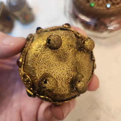 Lot of 5 Vintage Jeweled Vanity Powder Trinket holder Perfume Caddy