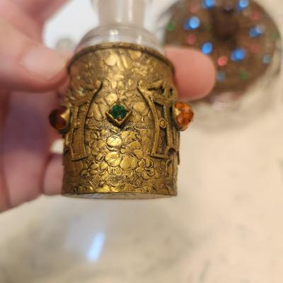 Lot of 5 Vintage Jeweled Vanity Powder Trinket holder Perfume Caddy