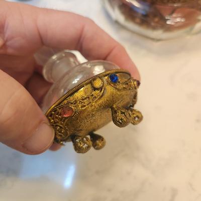 Lot of 5 Vintage Jeweled Vanity Powder Trinket holder Perfume Caddy