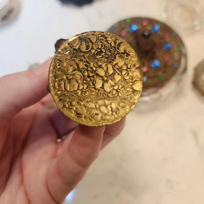 Lot of 5 Vintage Jeweled Vanity Powder Trinket holder Perfume Caddy