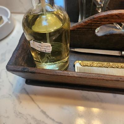 Vintage Wood Tray with Perfume Bottles Hanae Mori Ralph lauren Romance