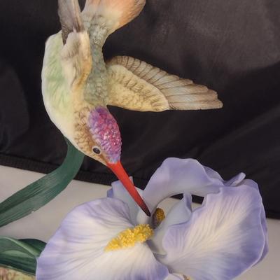 Maruri USA 'Violet Crowned Hummingbird with Iris' Porcelain and Bronze Figurine- Approx 6" Tall