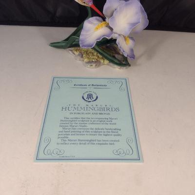 Maruri USA 'Violet Crowned Hummingbird with Iris' Porcelain and Bronze Figurine- Approx 6" Tall