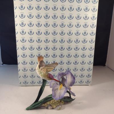 Maruri USA 'Violet Crowned Hummingbird with Iris' Porcelain and Bronze Figurine- Approx 6" Tall
