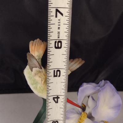 Maruri USA 'Violet Crowned Hummingbird with Iris' Porcelain and Bronze Figurine- Approx 6" Tall
