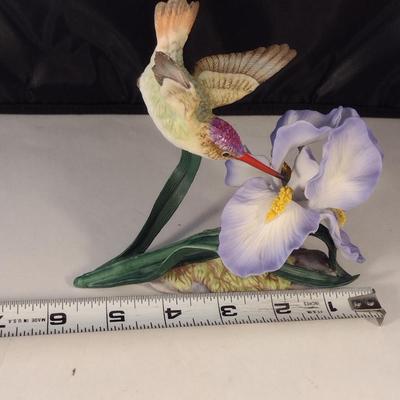 Maruri USA 'Violet Crowned Hummingbird with Iris' Porcelain and Bronze Figurine- Approx 6" Tall