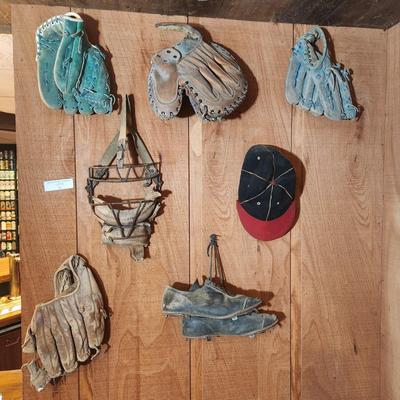 Lot of Vintage Baseball Gloves Shoes Mask Hat, Luke Sewwell 502 Glove