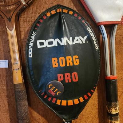 Wall of Vintage Tennis Racquetball Rackets
