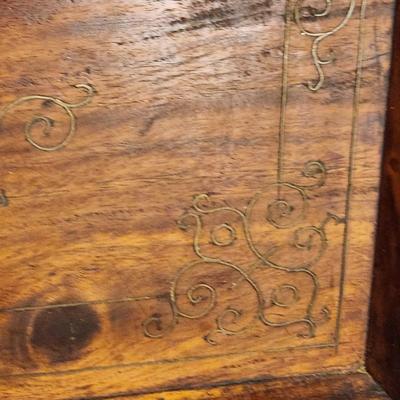 Antique Wood Serving Tray w Metal Inlay Design