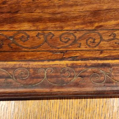 Antique Wood Serving Tray w Metal Inlay Design