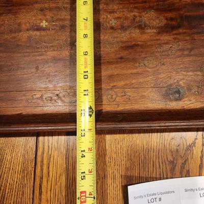 Antique Wood Serving Tray w Metal Inlay Design