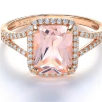 925 14k Rose Gold Morganite & Moissanite Halo Ring