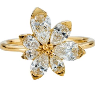 10k Yellow Gold Moissanite Flower Setting Ring