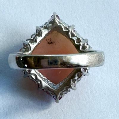 Art Deco Sterling Silver Peruvian Opal Ring, Pink and White Topaz Accents