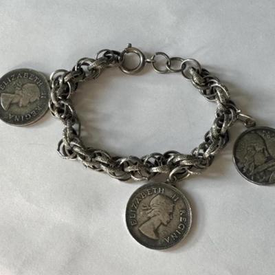Vintage Coin Bracelet, Silver Triple Cable Bracelet Signed Germany