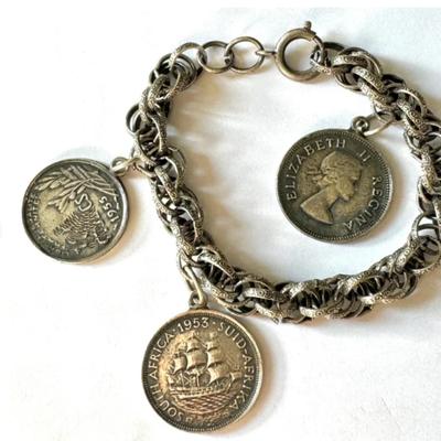 Vintage Coin Bracelet, Silver Triple Cable Bracelet Signed Germany