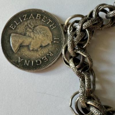 Vintage Coin Bracelet, Silver Triple Cable Bracelet Signed Germany