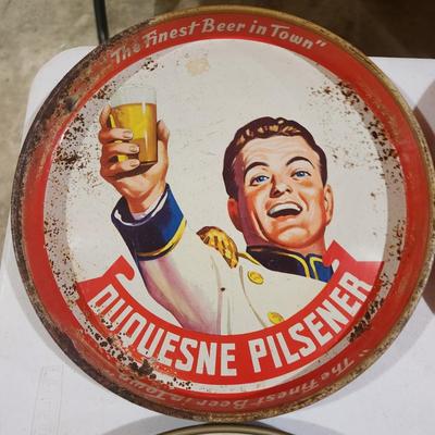 4 Vintage metal Beer Tray Schaefer Rheingold PBR Pabst Blue Ribbon Duquesne Pilsener Bar barware Man Cave