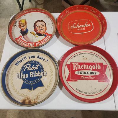 4 Vintage metal Beer Tray Schaefer Rheingold PBR Pabst Blue Ribbon Duquesne Pilsener Bar barware Man Cave