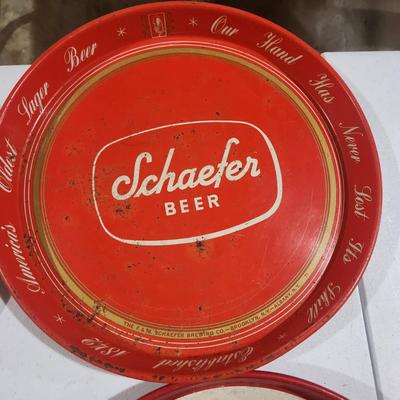 4 Vintage metal Beer Tray Schaefer Rheingold PBR Pabst Blue Ribbon Duquesne Pilsener Bar barware Man Cave