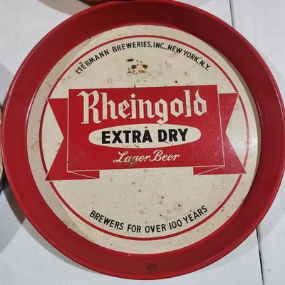 4 Vintage metal Beer Tray Schaefer Rheingold PBR Pabst Blue Ribbon Duquesne Pilsener Bar barware Man Cave