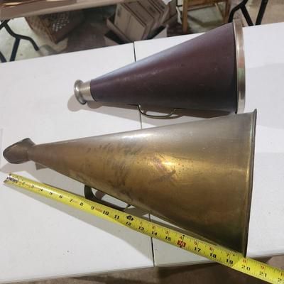 2 Vintage Megaphones Bull Horns 1 Merriman Bros,Boston 1 Brass Tested Working