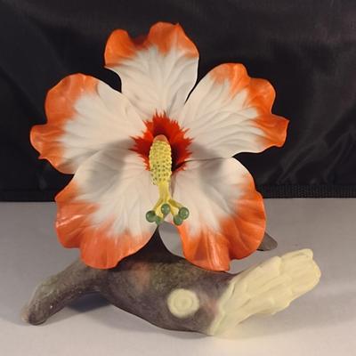 Burgues USA Porcelain Hibiscus Figurine- Limited Edition 107/200- Approx 5 1/2" Tall, 6" Wide
