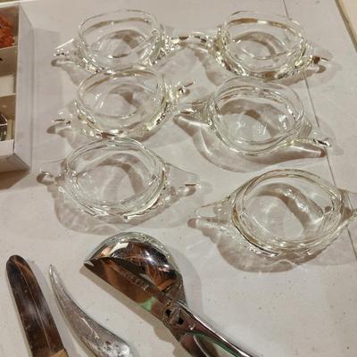 Glassbake Crab Imperial Dishes & Crab Picking Forks Oyster Knife