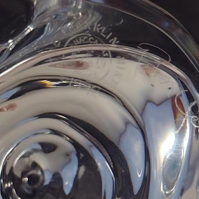 Baccarat Crystal Ice Skater on Pond Sculpture 'Crystal Morning'- Signed by Artist- Approx 8 1/4" Wide, 4 1/2" Tall