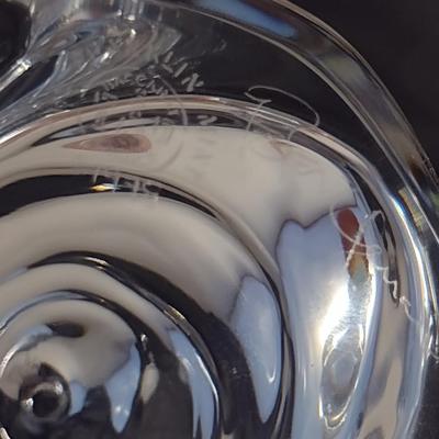 Baccarat Crystal Ice Skater on Pond Sculpture 'Crystal Morning'- Signed by Artist- Approx 8 1/4" Wide, 4 1/2" Tall