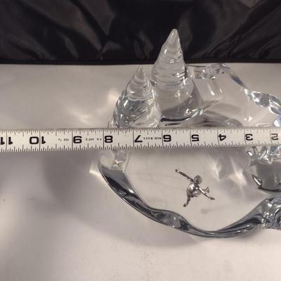 Baccarat Crystal Ice Skater on Pond Sculpture 'Crystal Morning'- Signed by Artist- Approx 8 1/4" Wide, 4 1/2" Tall