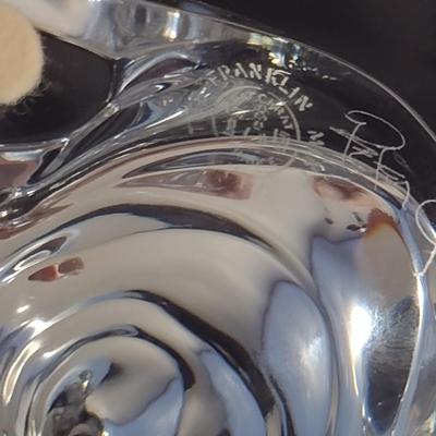 Baccarat Crystal Ice Skater on Pond Sculpture 'Crystal Morning'- Signed by Artist- Approx 8 1/4" Wide, 4 1/2" Tall