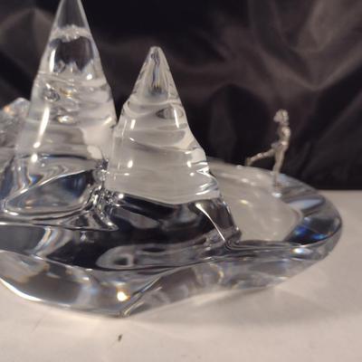 Baccarat Crystal Ice Skater on Pond Sculpture 'Crystal Morning'- Signed by Artist- Approx 8 1/4" Wide, 4 1/2" Tall