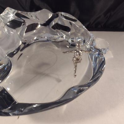 Baccarat Crystal Ice Skater on Pond Sculpture 'Crystal Morning'- Signed by Artist- Approx 8 1/4" Wide, 4 1/2" Tall