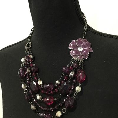 New York purple animals, flower, multilayered, statement, necklace
