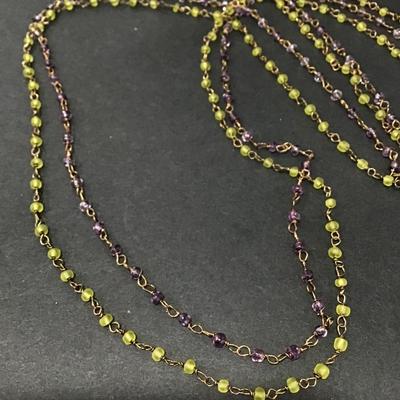 Beautiful vintage glass, beaded light green and purple necklaces