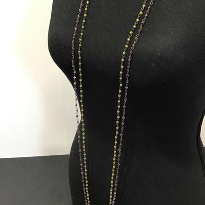 Beautiful vintage glass, beaded light green and purple necklaces