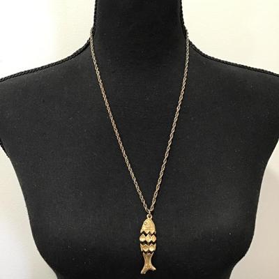 Vintage gold and silver toned articulating fish necklace