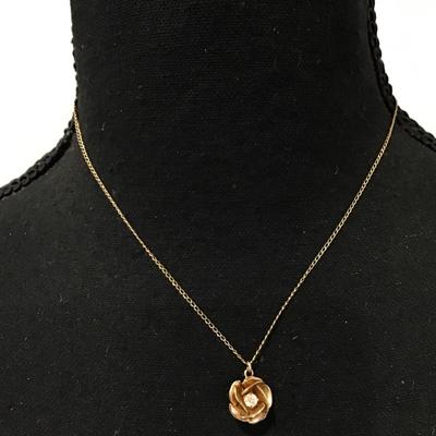 Vintage, dainty gold, toned, rhinestone flower necklace