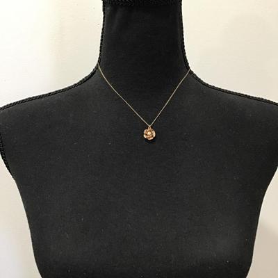 Vintage, dainty gold, toned, rhinestone flower necklace