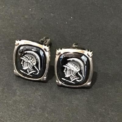 Vintage black Intaglio roman soldier warrior cufflinks