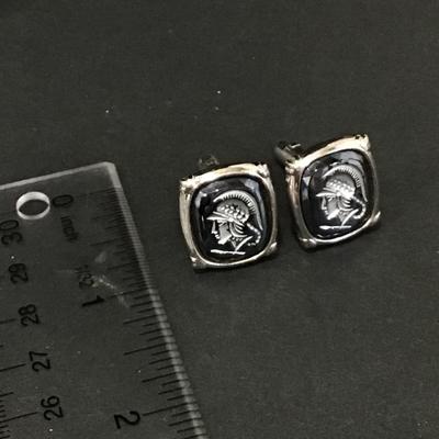 Vintage black Intaglio roman soldier warrior cufflinks