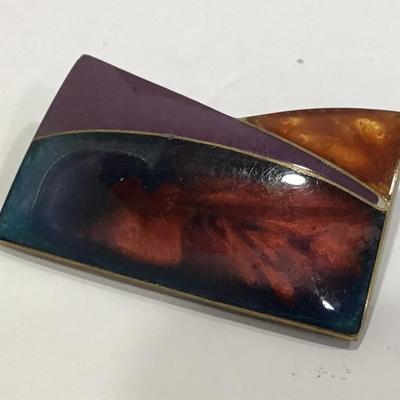 Brass Multi Color Vintage Brooch