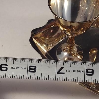 English Silver Plated Egg Cruet Set- Four Egg Cups, Spoons, and Carrying Tray
