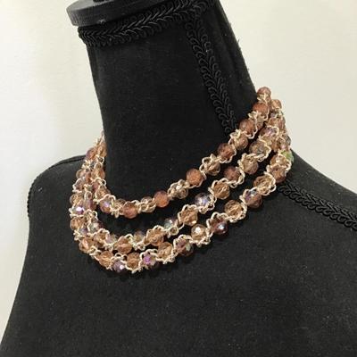 Gorgeous, vintage, multi strand Champagne colored plastic type bead statement necklace