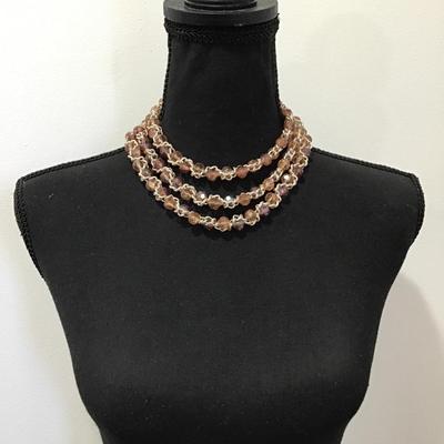 Gorgeous, vintage, multi strand Champagne colored plastic type bead statement necklace